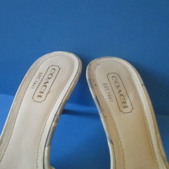 COACH Pastel Blue Cream Slides Stacked Heels - Picture 4 of 5